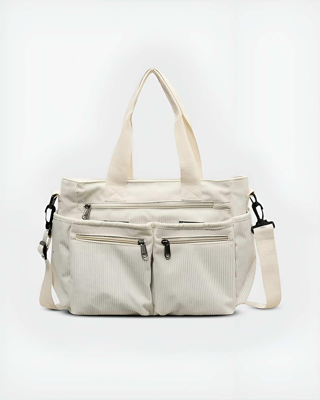 Sac fourre-tout femme zippé, velours côtelé, quatre coloris, blanc
