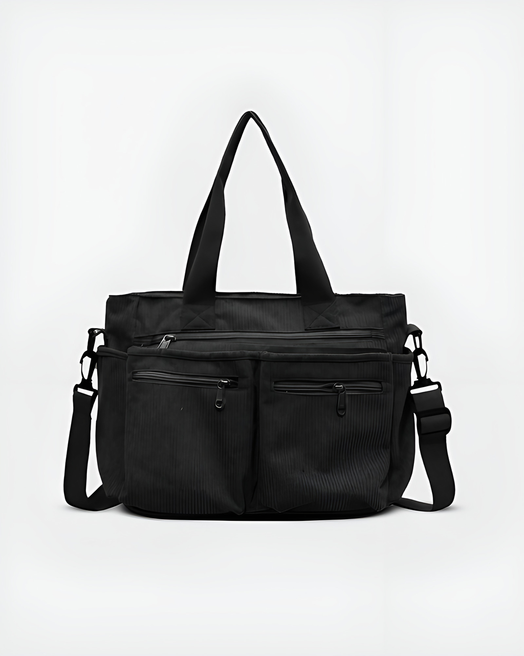 Sac fourre-tout femme zippé, velours côtelé, quatre coloris, noir