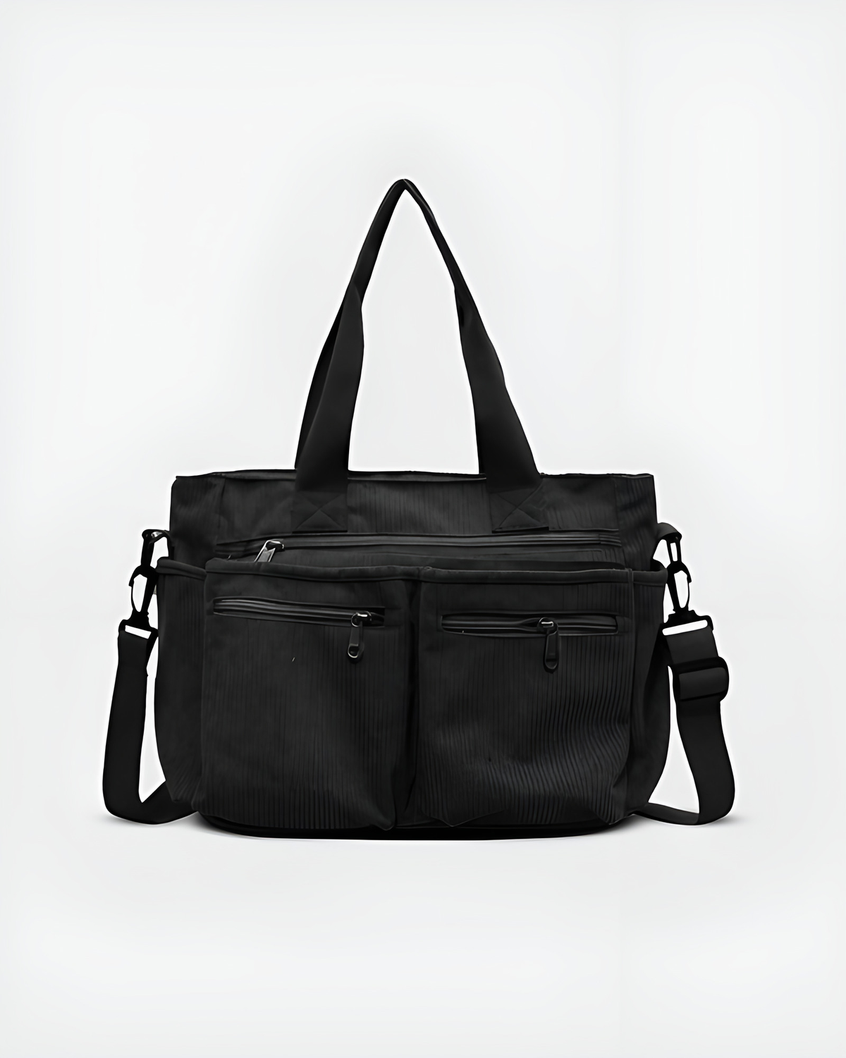Sac fourre-tout femme zippé, velours côtelé, quatre coloris, noir