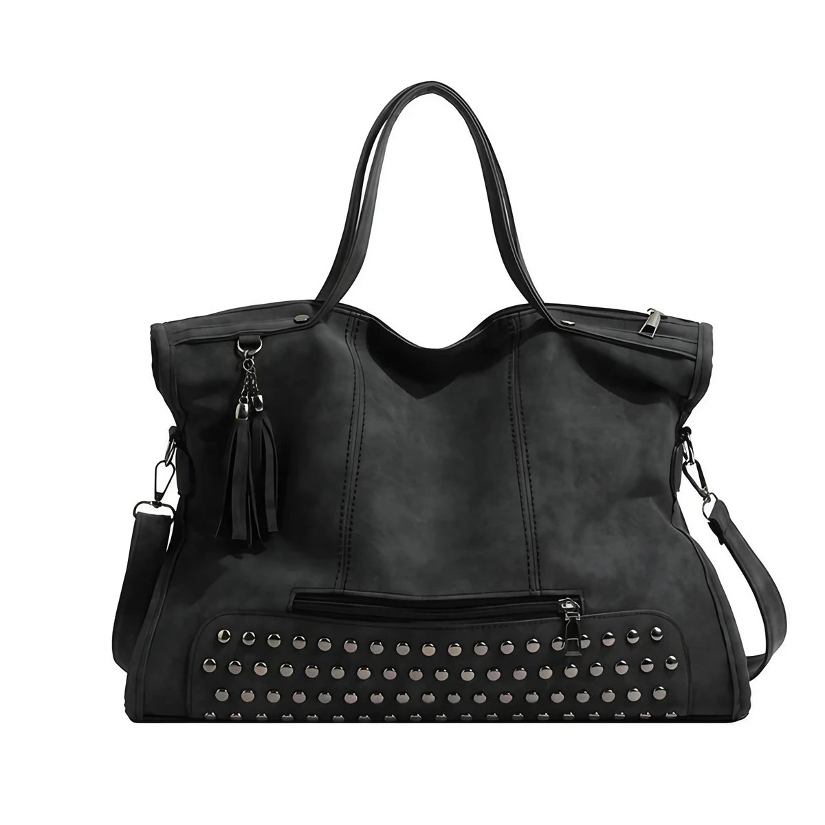 Sac fourre-tout femme pour les cours, effet suédine, 40 cm, anthracite