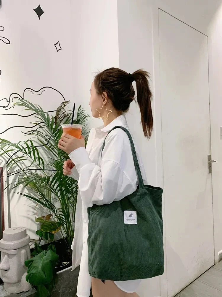 Sac fourre-tout en velours côtelé pour femme, six coloris