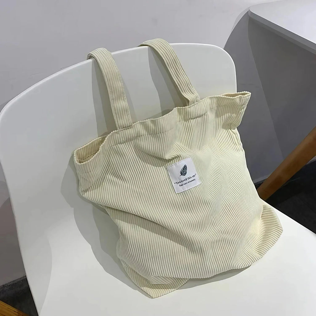 Sac fourre-tout en velours côtelé pour femme, six coloris, ivoire