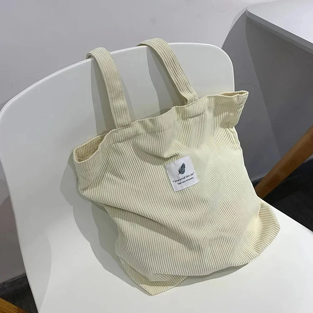 Sac fourre-tout en velours côtelé pour femme, six coloris, ivoire