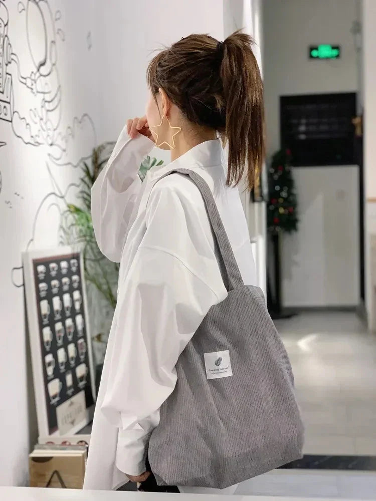 Sac fourre-tout en velours côtelé pour femme, six coloris