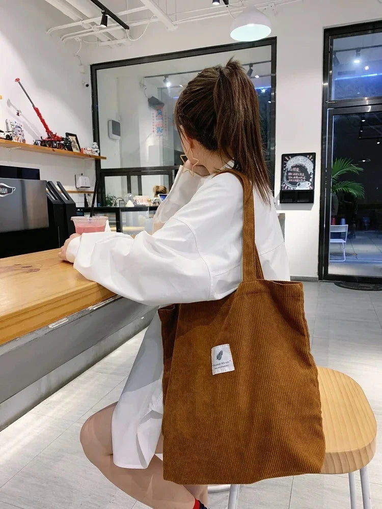 Sac fourre-tout en velours côtelé pour femme, six coloris