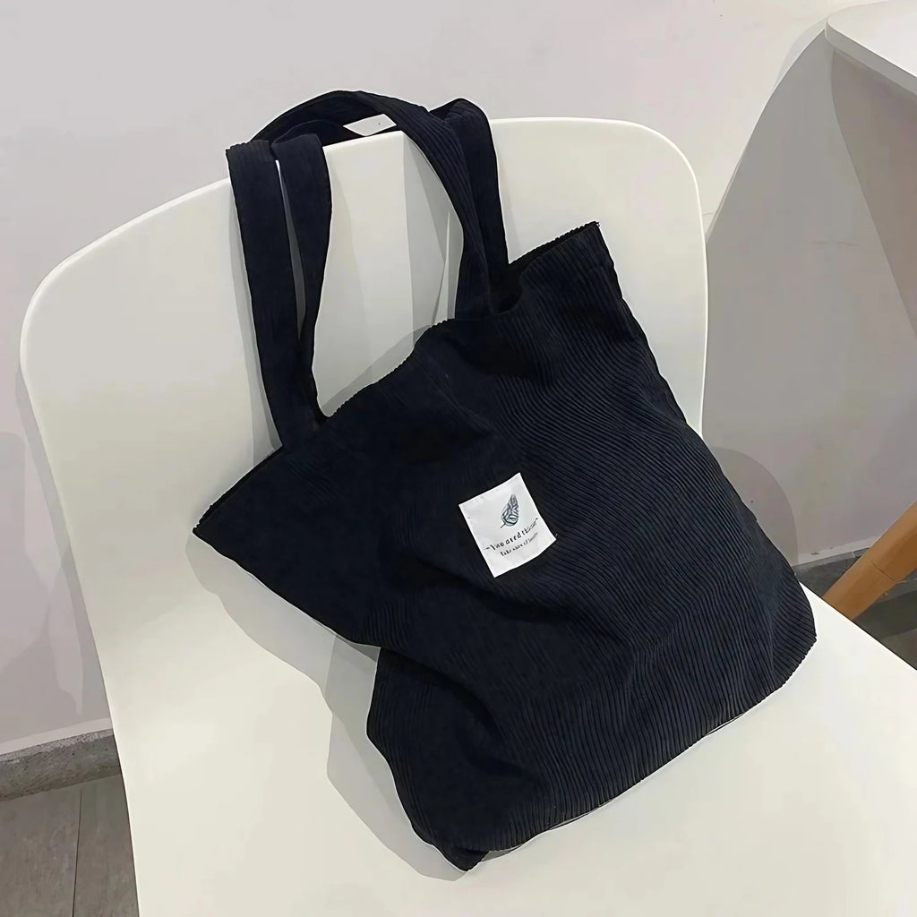 Sac fourre-tout en velours côtelé pour femme, six coloris, noir