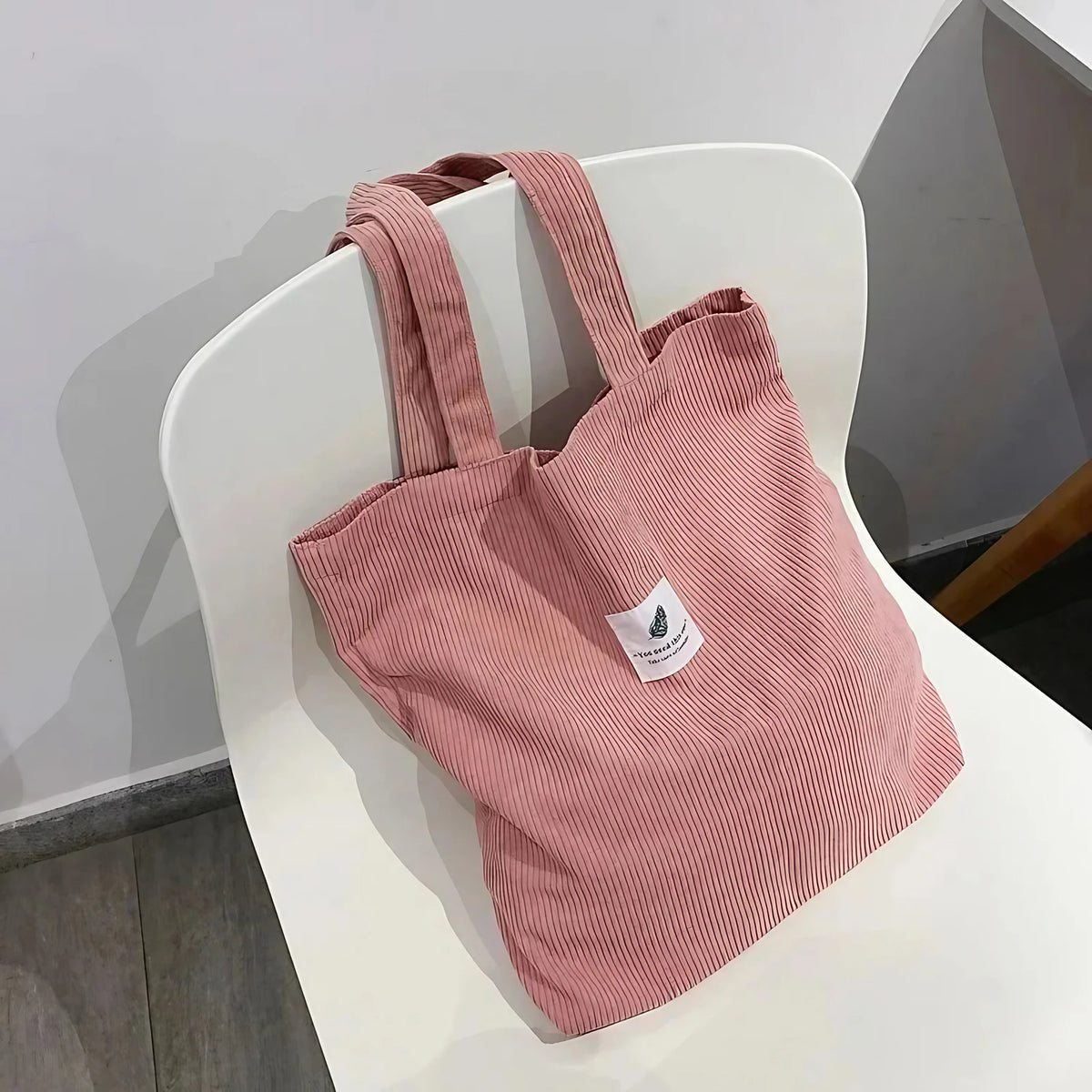 Sac fourre-tout en velours côtelé pour femme, six coloris, rose