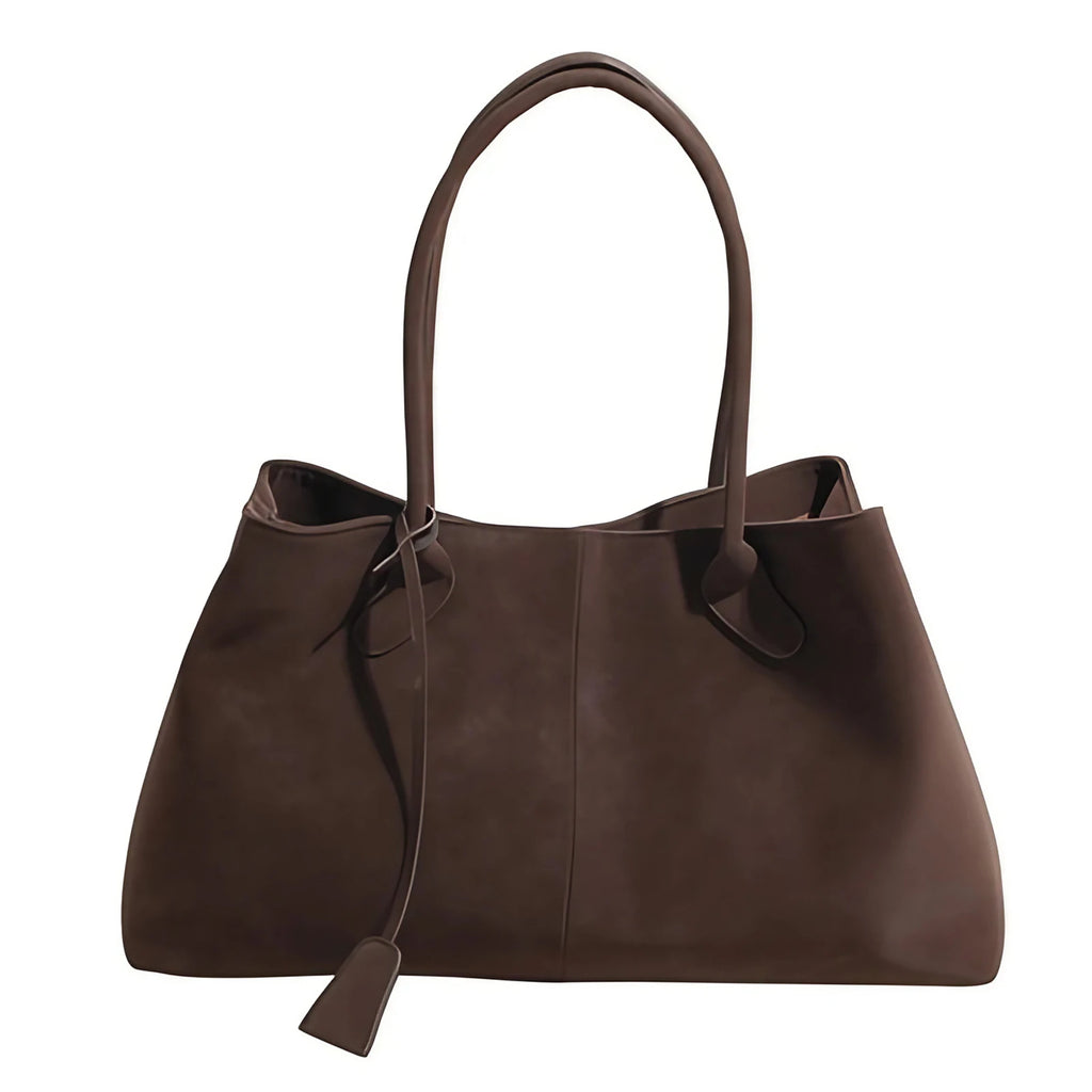 Sac fourre-tout femme structuré à longues anses, quatre coloris, marron
