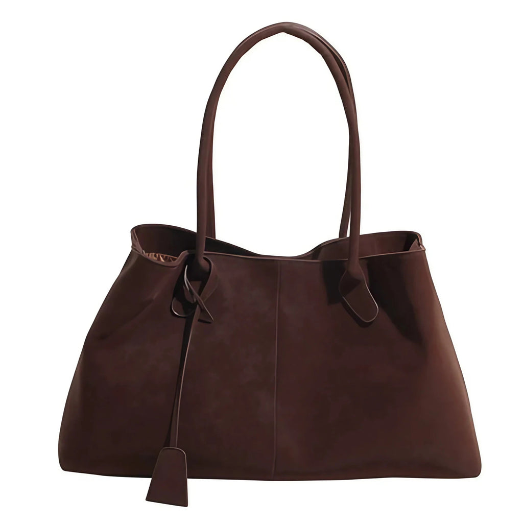 Sac fourre-tout femme structuré à longues anses, quatre coloris, marron foncé