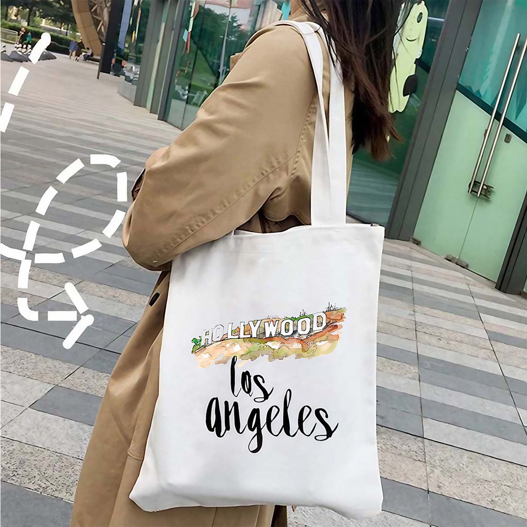 Tote bag illustré ville américaine, blanc ou noir, blanc