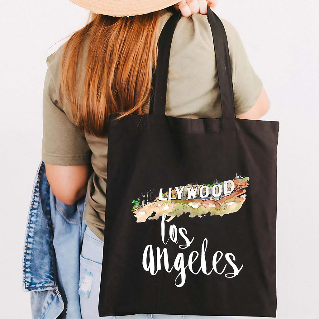 Tote bag illustré ville américaine, blanc ou noir, noir