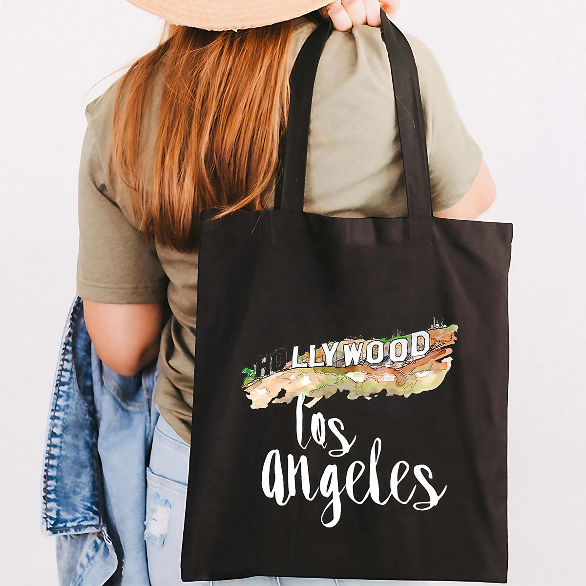 Tote bag illustré ville américaine, blanc ou noir, noir