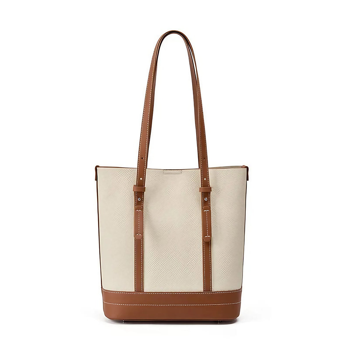 Sac fourre-tout femme en cuir, 28 x 25 cm, avec bandoulière, beige