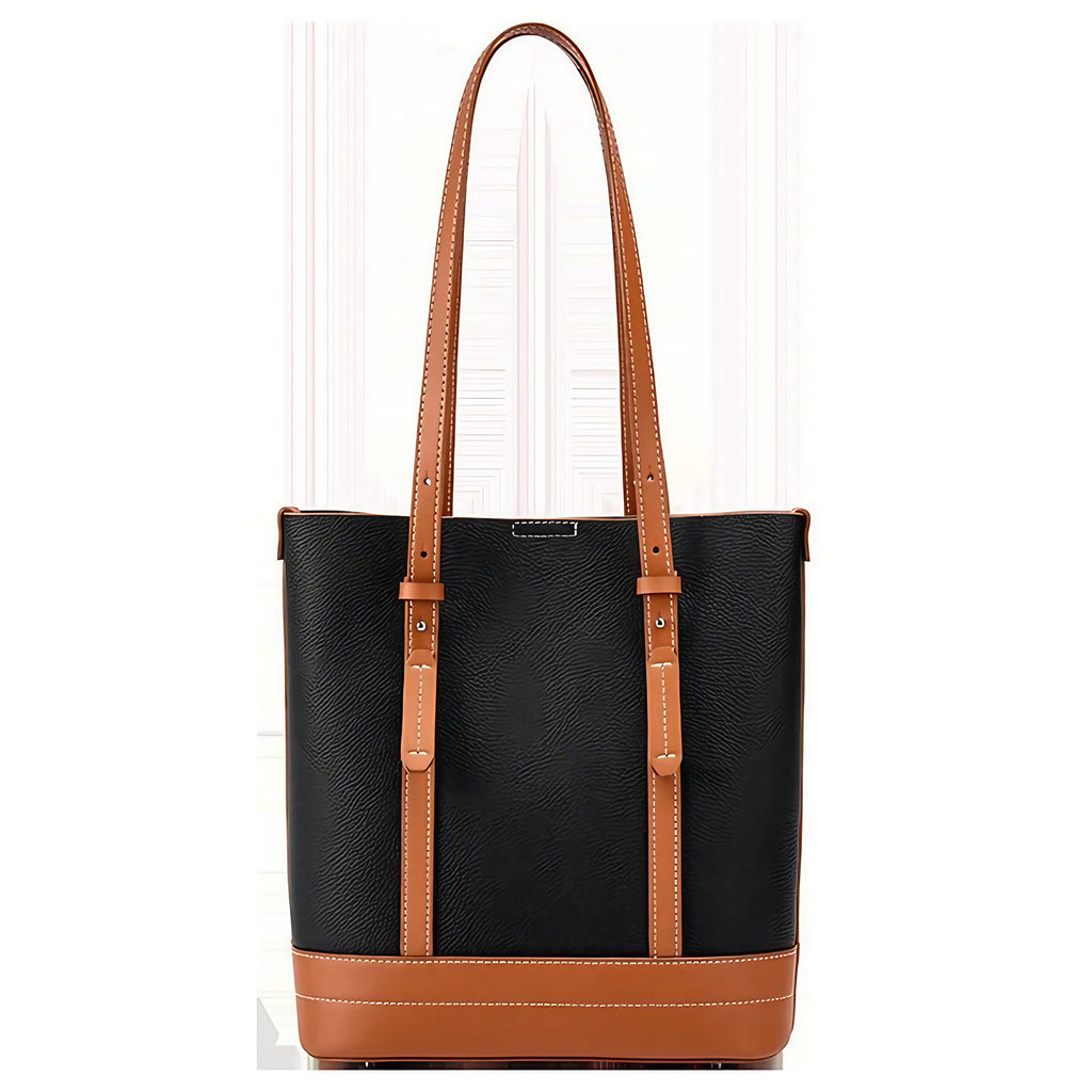 Sac fourre-tout femme en cuir, 28 x 25 cm, avec bandoulière, noir