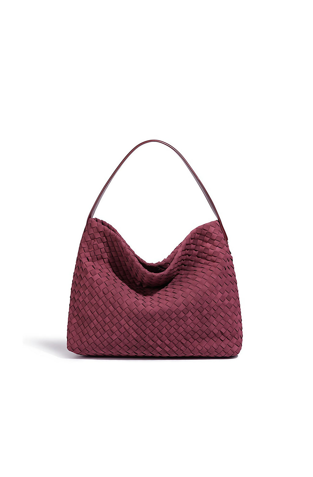 Grand sac fourre-tout femme tressé, poignée, sept coloris, rouge vin