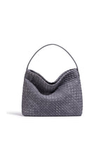 Grand sac fourre-tout femme tressé, poignée, sept coloris, gris