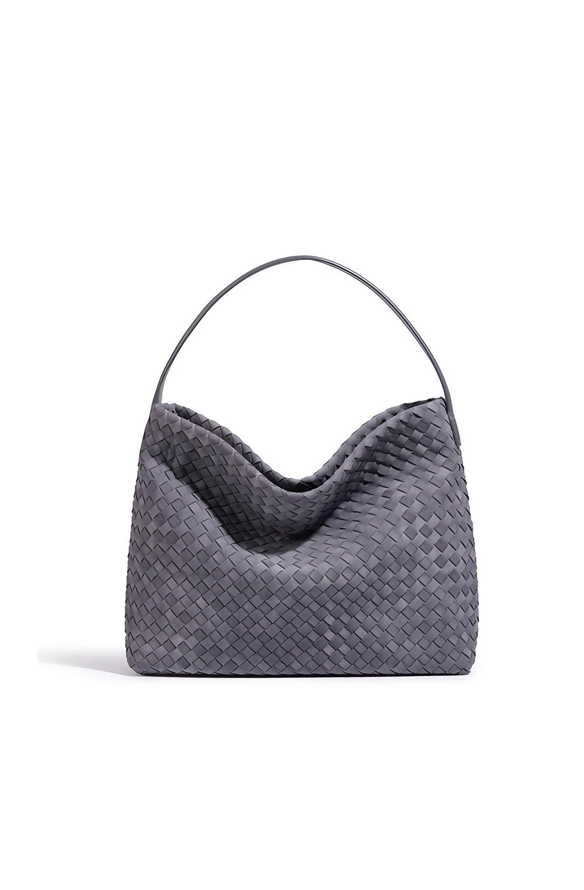 Grand sac fourre-tout femme tressé, poignée, sept coloris, gris