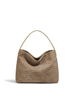 Grand sac fourre-tout femme tressé, poignée, sept coloris, beige