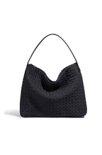 Grand sac fourre-tout femme tressé, poignée, sept coloris, noir