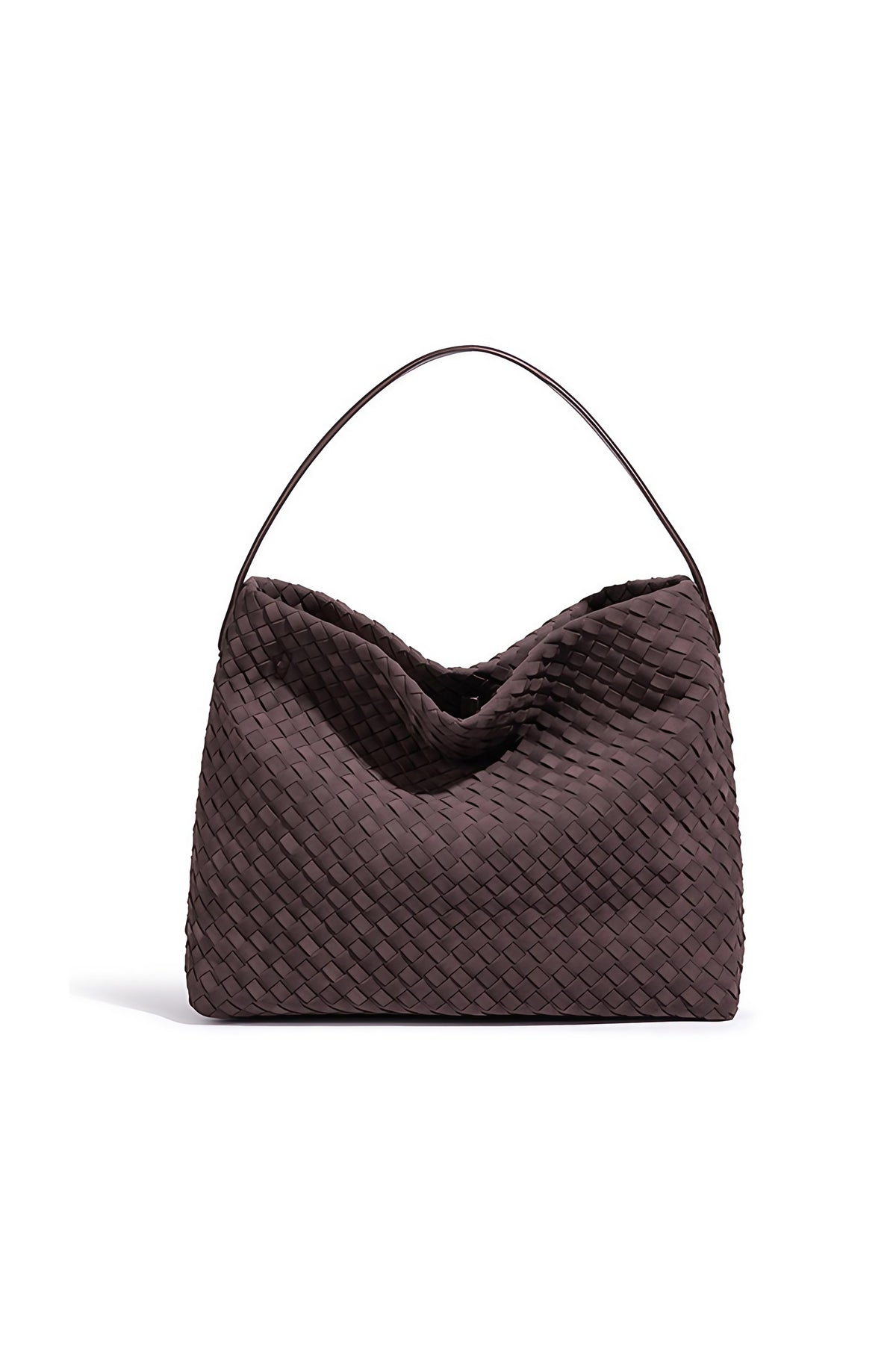 Grand sac fourre-tout femme tressé, poignée, sept coloris, marron foncé