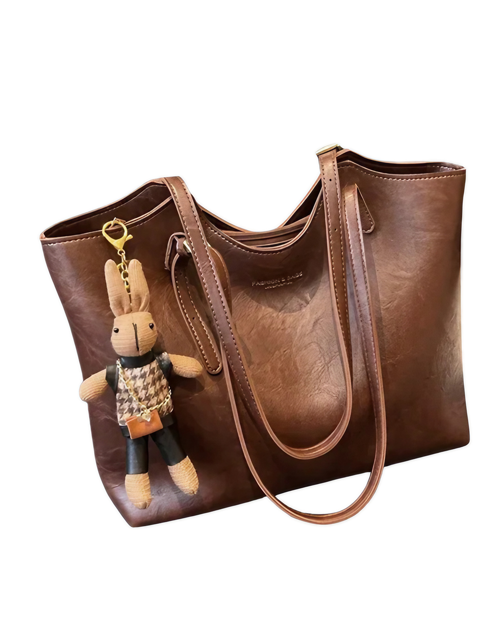 Sac fourre-tout femme en similicuir vieilli, bijou amovible