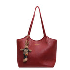 Sac fourre-tout femme en similicuir vieilli, bijou amovible, rouge