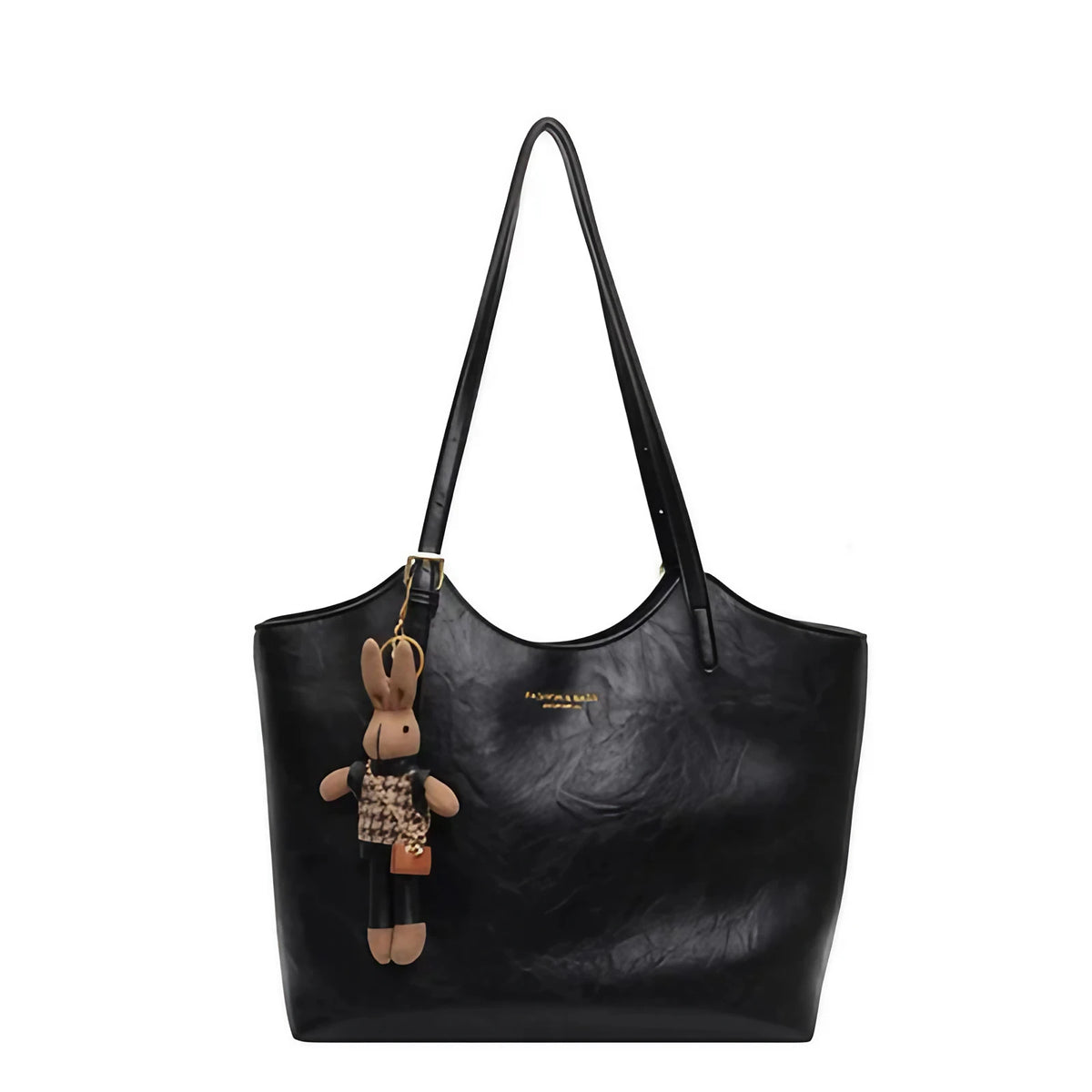 Sac fourre-tout femme en similicuir vieilli, bijou amovible, noir