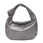 Sac hobo femme en similicuir aspect tressé, fermeture zippée, argenté