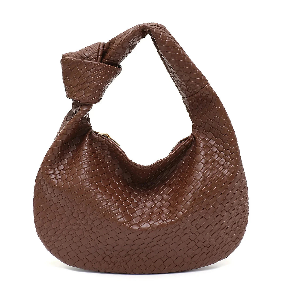 Sac hobo femme en similicuir aspect tressé, fermeture zippée, café