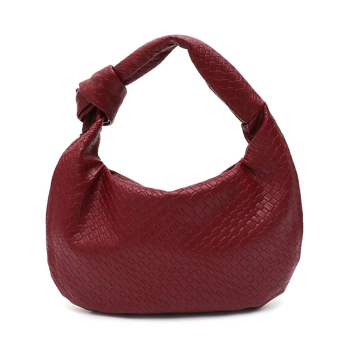 Sac hobo femme en similicuir aspect tressé, fermeture zippée, bordeaux