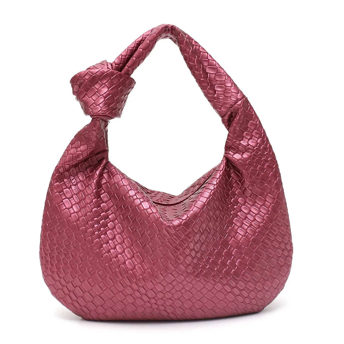 Sac hobo femme en similicuir aspect tressé, fermeture zippée, rouge brillant
