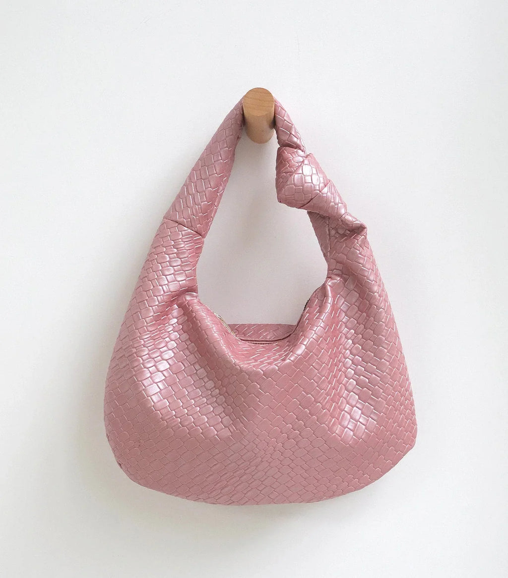 Sac hobo femme en similicuir aspect tressé, fermeture zippée