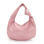 Sac hobo femme en similicuir aspect tressé, fermeture zippée, rose
