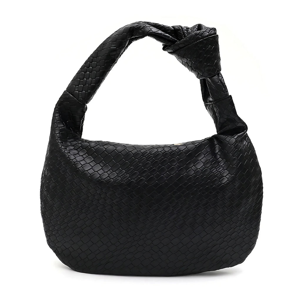 Sac hobo femme en similicuir aspect tressé, fermeture zippée, noir