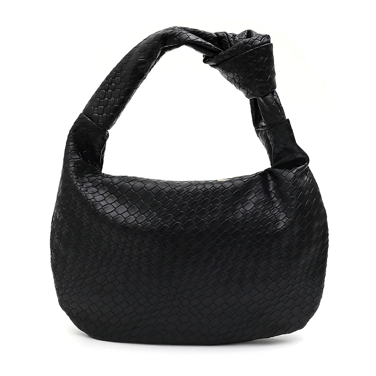 Sac hobo femme en similicuir aspect tressé, fermeture zippée, noir