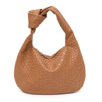 Sac hobo femme en similicuir aspect tressé, fermeture zippée, fauve