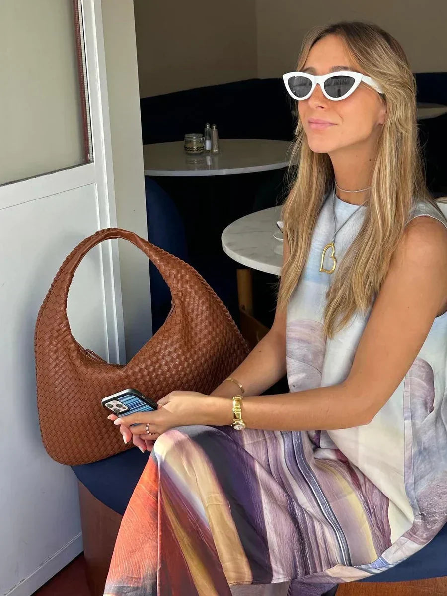 Sac hobo tressé femme à anse souple, fermeture zippée