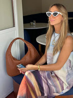 Sac hobo tressé femme à anse souple, fermeture zippée