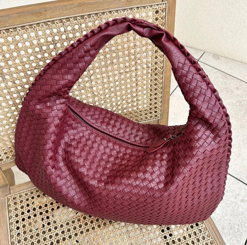Sac hobo tressé femme à anse souple, fermeture zippée