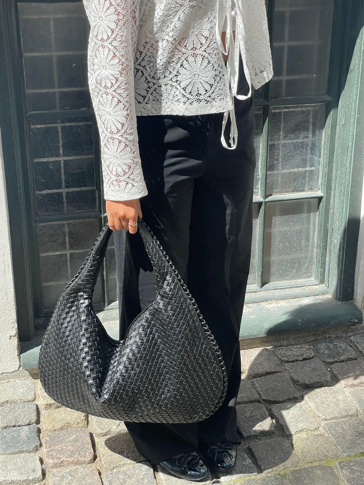 Sac hobo tressé femme à anse souple, fermeture zippée