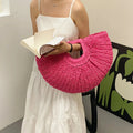 Sac demi-lune tressé femme, porté main ou poignet, 40 x 27 cm, rose