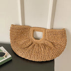 Sac demi-lune tressé femme, porté main ou poignet, 40 x 27 cm