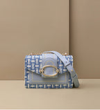 Petit sac bandoulière femme à maillons dorés et rabat aimanté, bleu