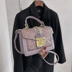 Sac à main à paillettes femme, forme mini-mallette, lilas