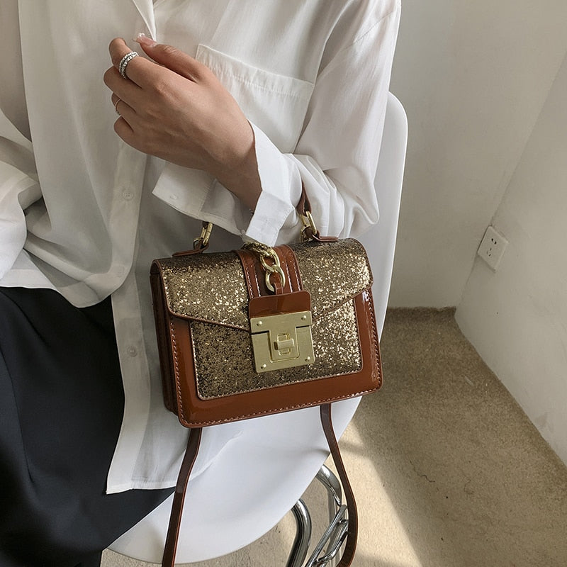 Sac à main à paillettes femme, forme mini-mallette