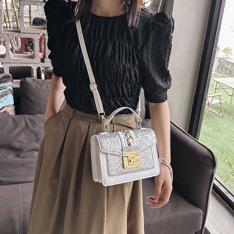 Sac à main à paillettes femme, forme mini-mallette