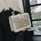 Sac à main à paillettes femme, forme mini-mallette, gris