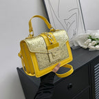 Sac à main à paillettes femme, forme mini-mallette, jaune