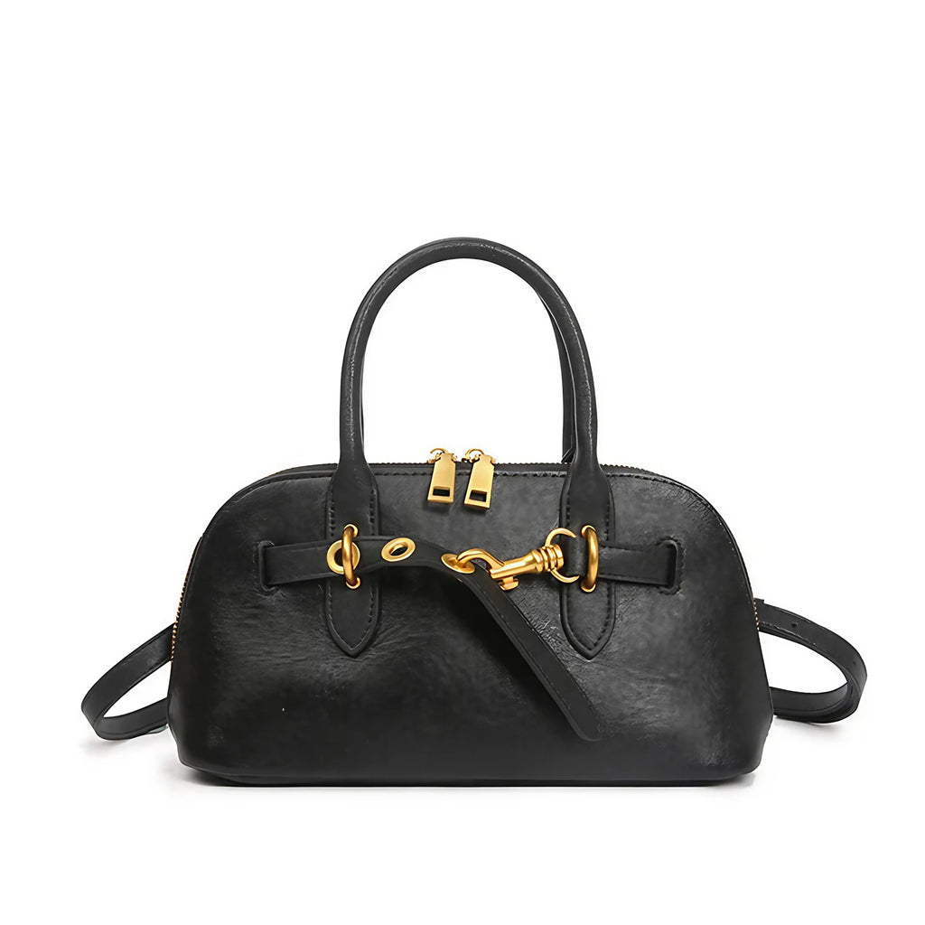 Petit sac bandoulière femme en cuir, forme rectangulaire, noir