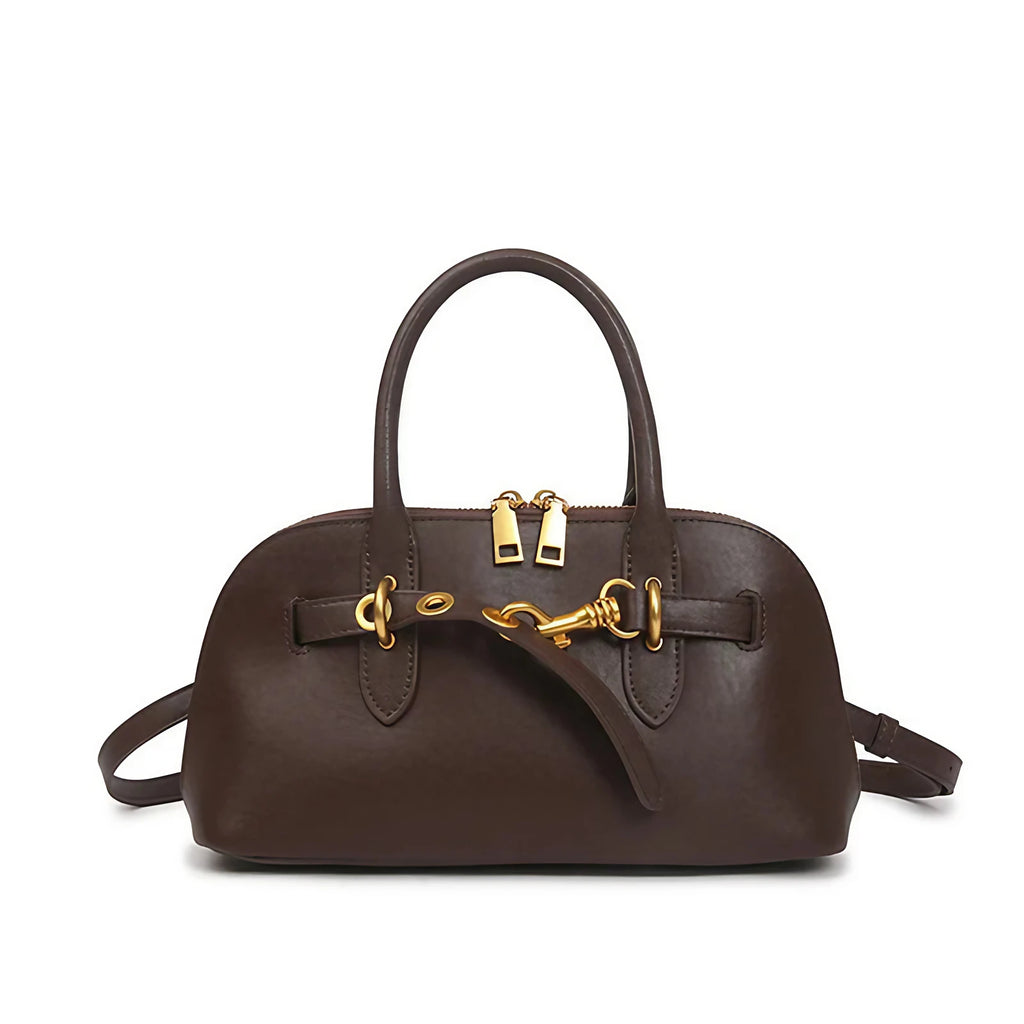 Petit sac bandoulière femme en cuir, forme rectangulaire, café